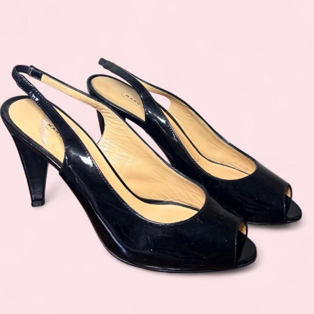 Marc by Marc Jacobs size 6 designer black patent leather slingback heels office